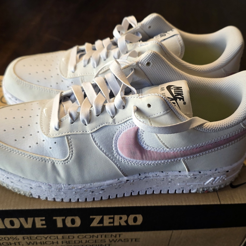 Nike Women's Air Force 1 Crater White and Pink Sneakers
